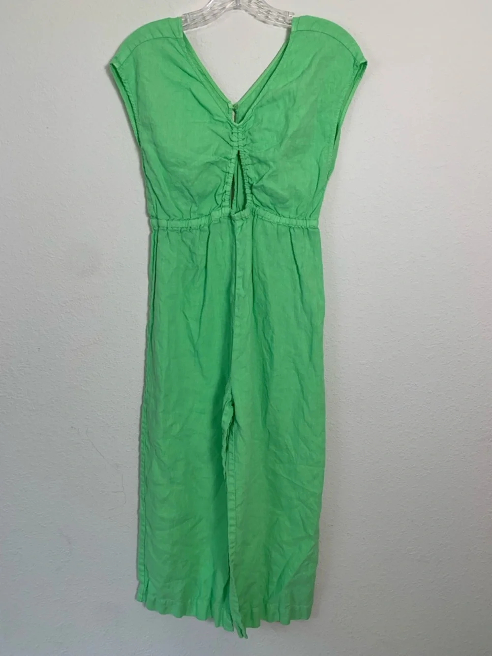 Zara Bright Green Girls' One-Piece Linen Romper Size 13-14 Preppy Coastal Summer